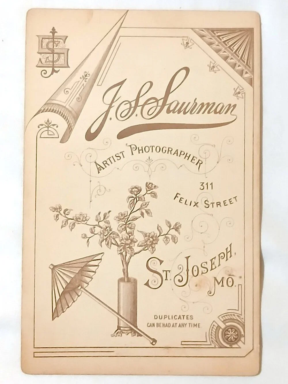 Two J.S. Saurman Cabinet Cards St Joseph MO 1885-87 Victorian Photos